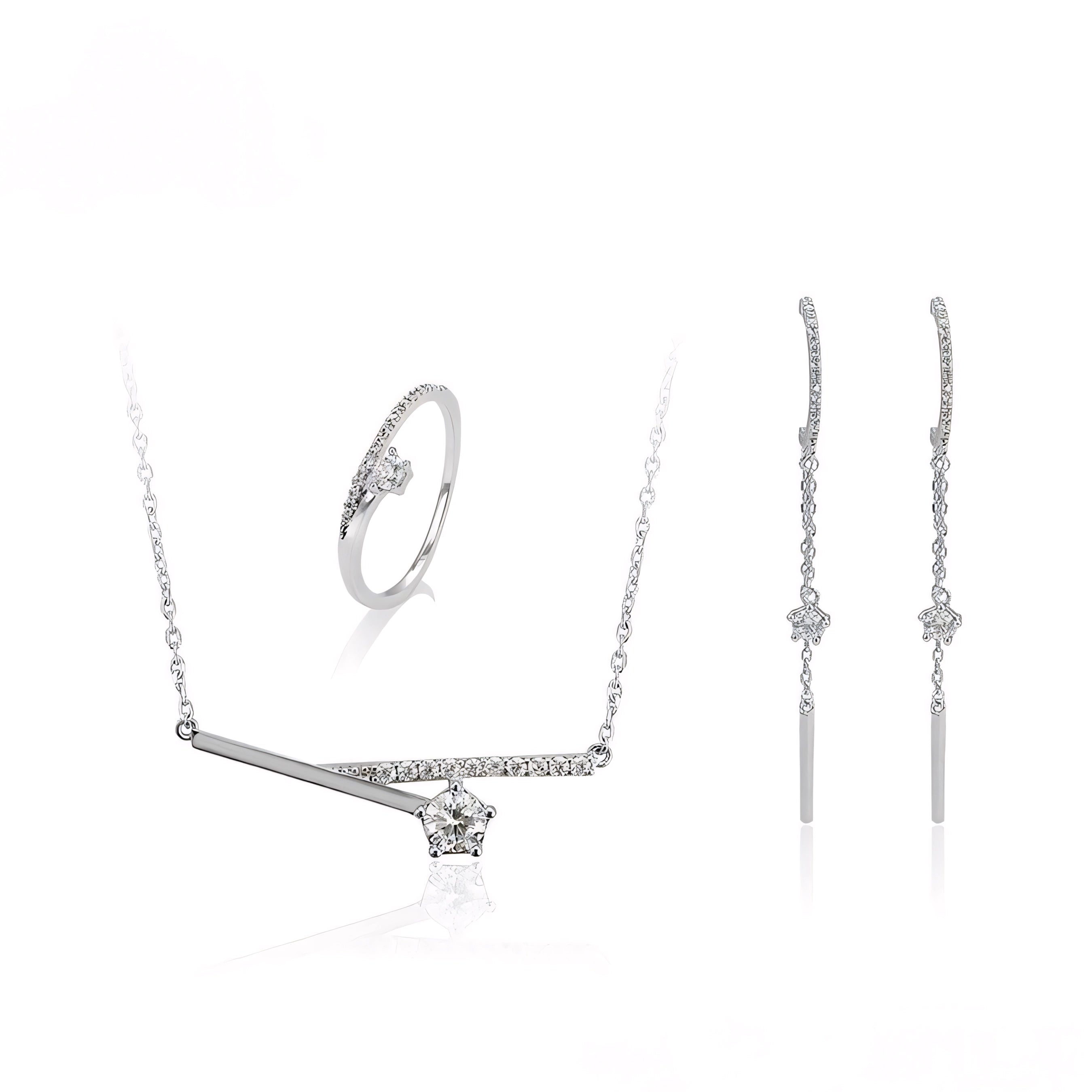 Set de Anillo Aretes y Collar Chapado en Platino con Zirconia Fina