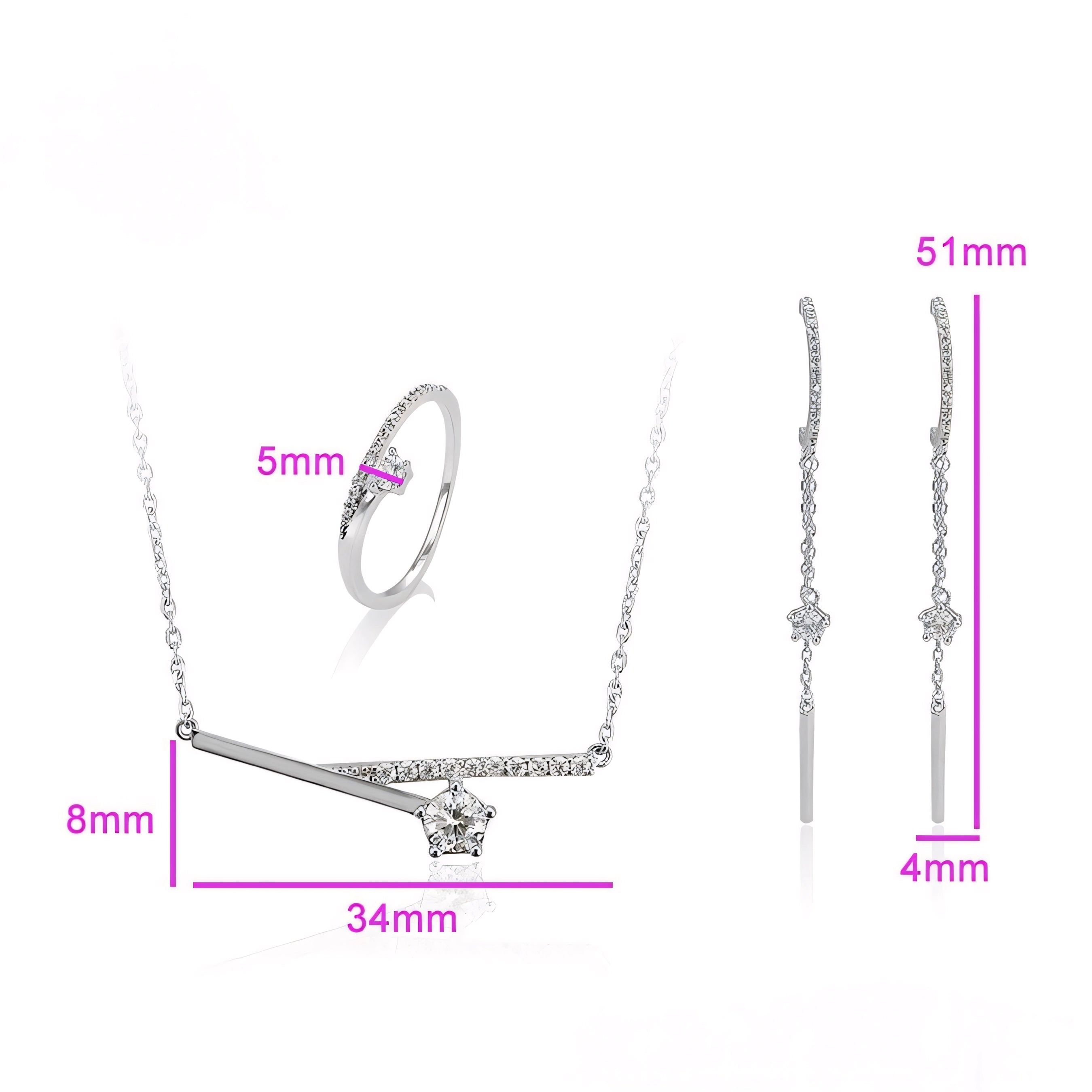 Set de Anillo Aretes y Collar Chapado en Platino con Zirconia Fina
