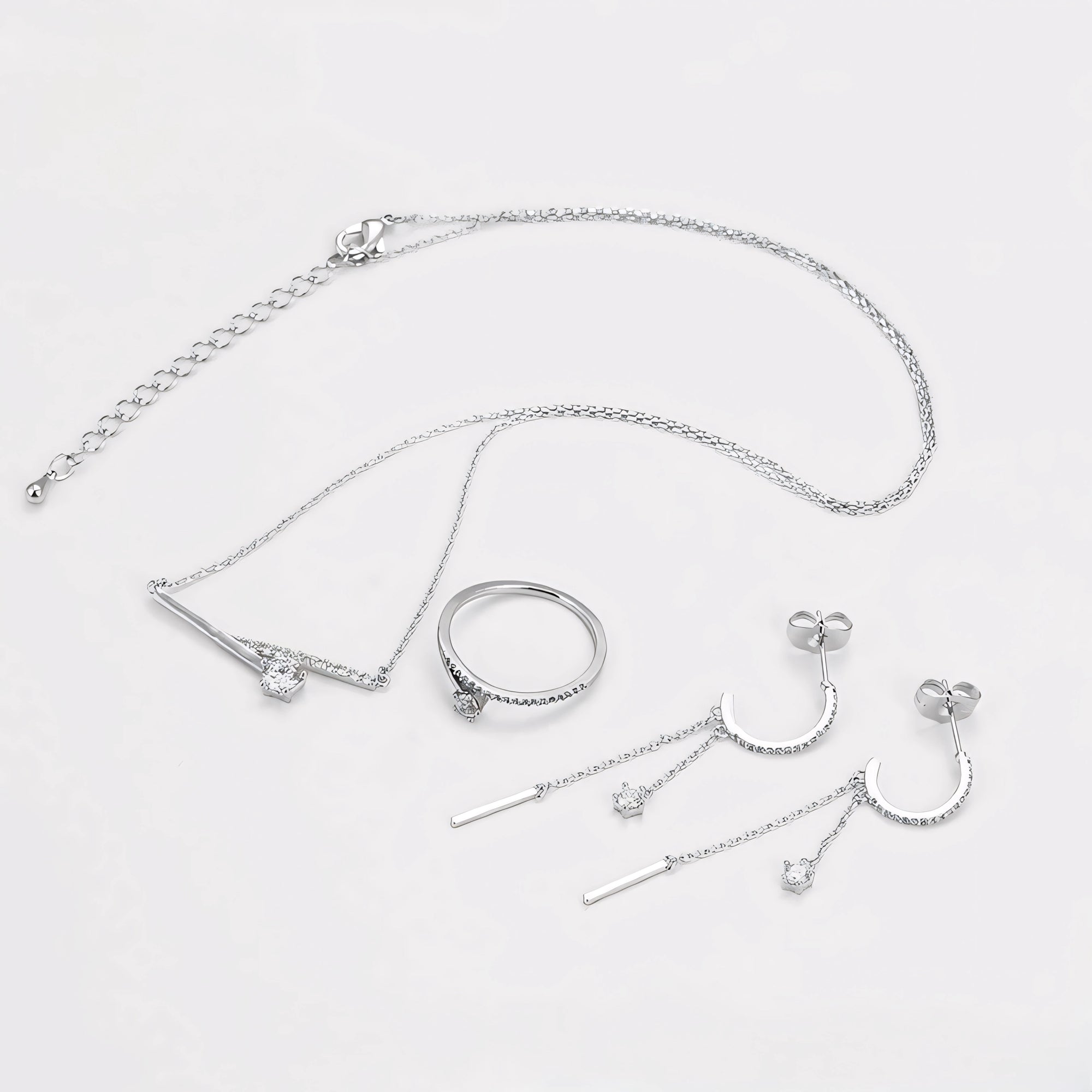 Set de Anillo Aretes y Collar Chapado en Platino con Zirconia Fina