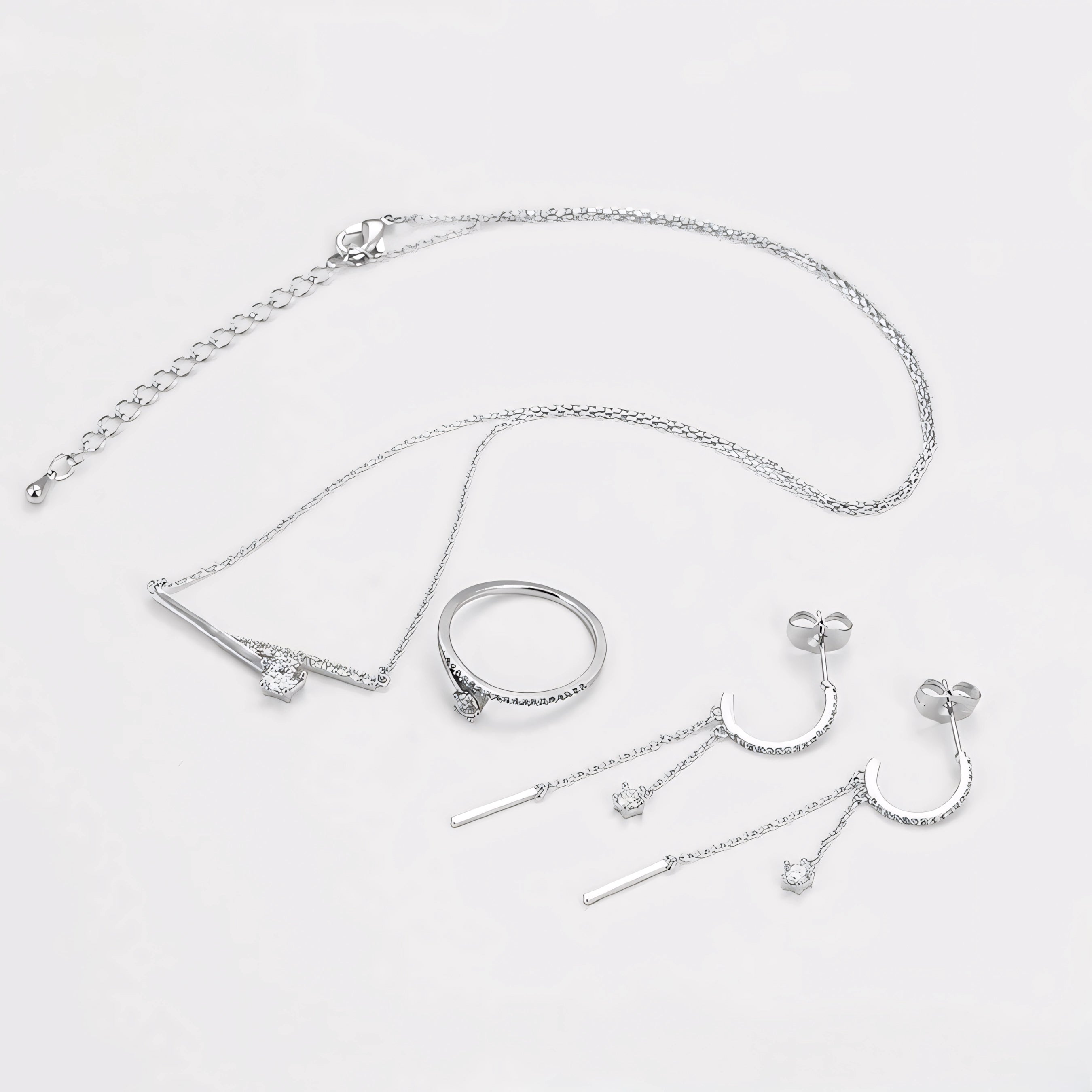 Set de Anillo Aretes y Collar Chapado en Platino con Zirconia Fina