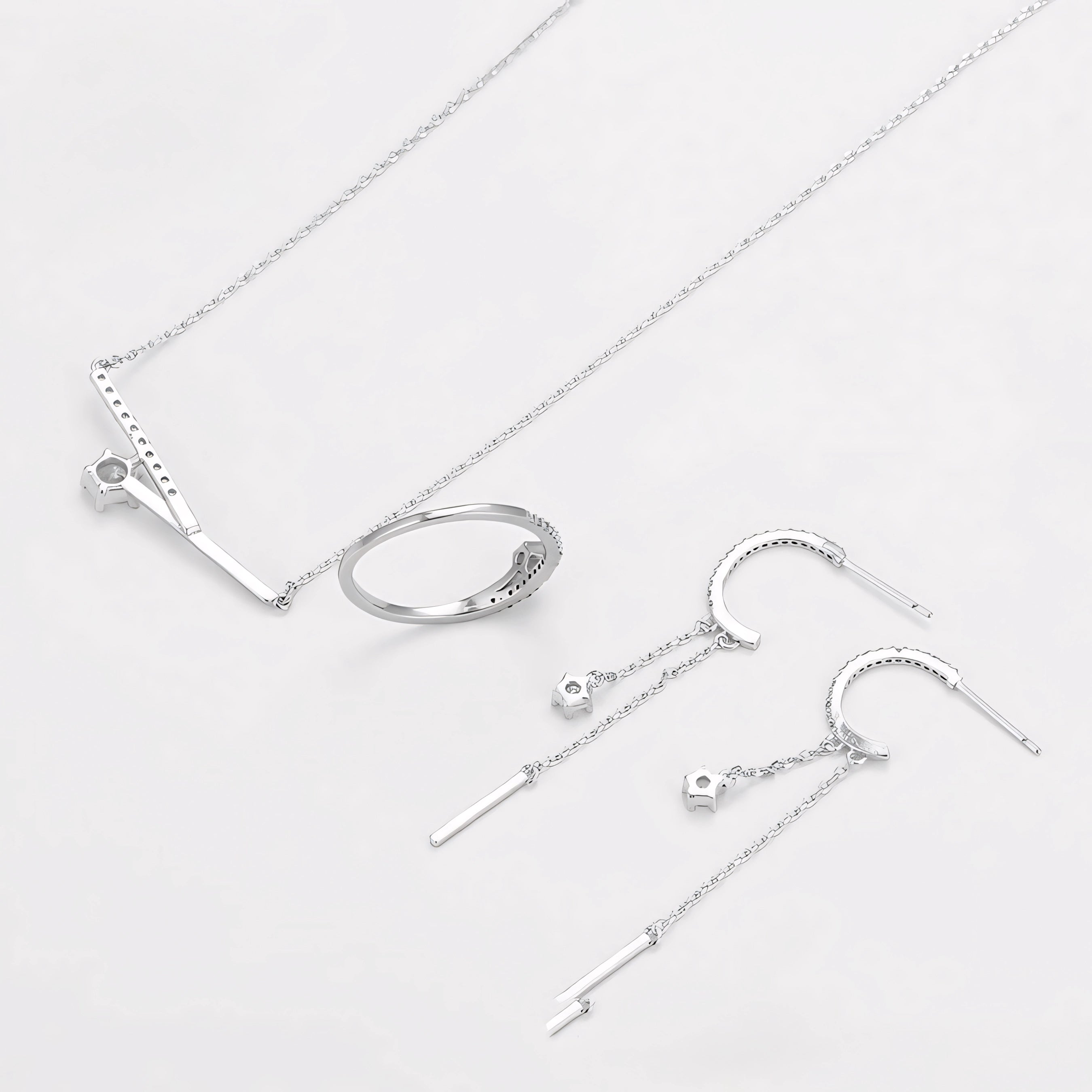Set de Anillo Aretes y Collar Chapado en Platino con Zirconia Fina