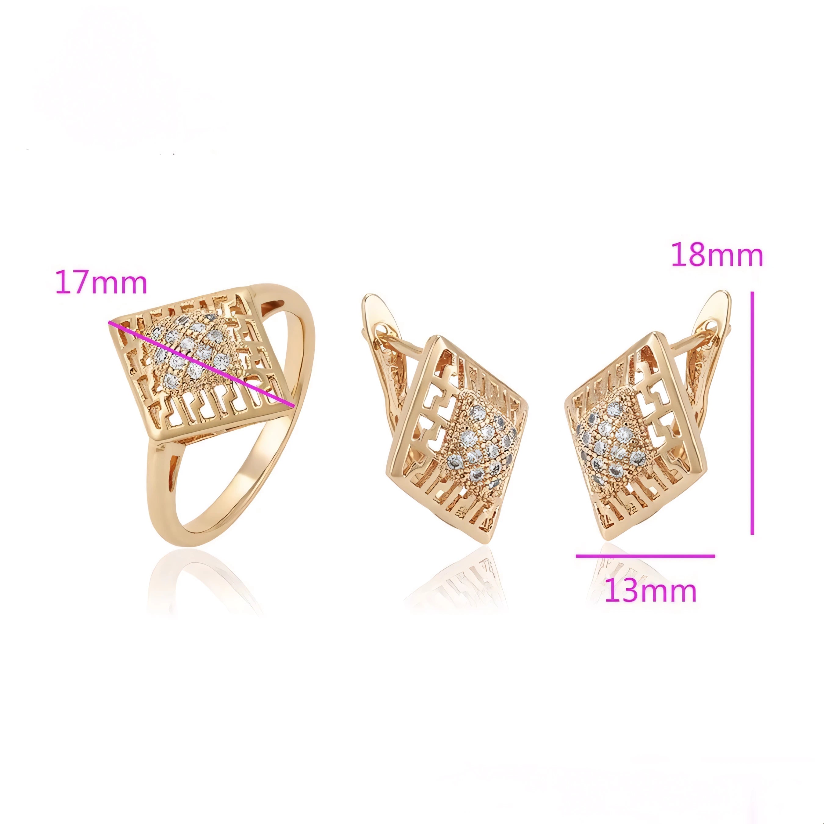Set de Aretes y Anillo en Oro Laminado 18K Elegante