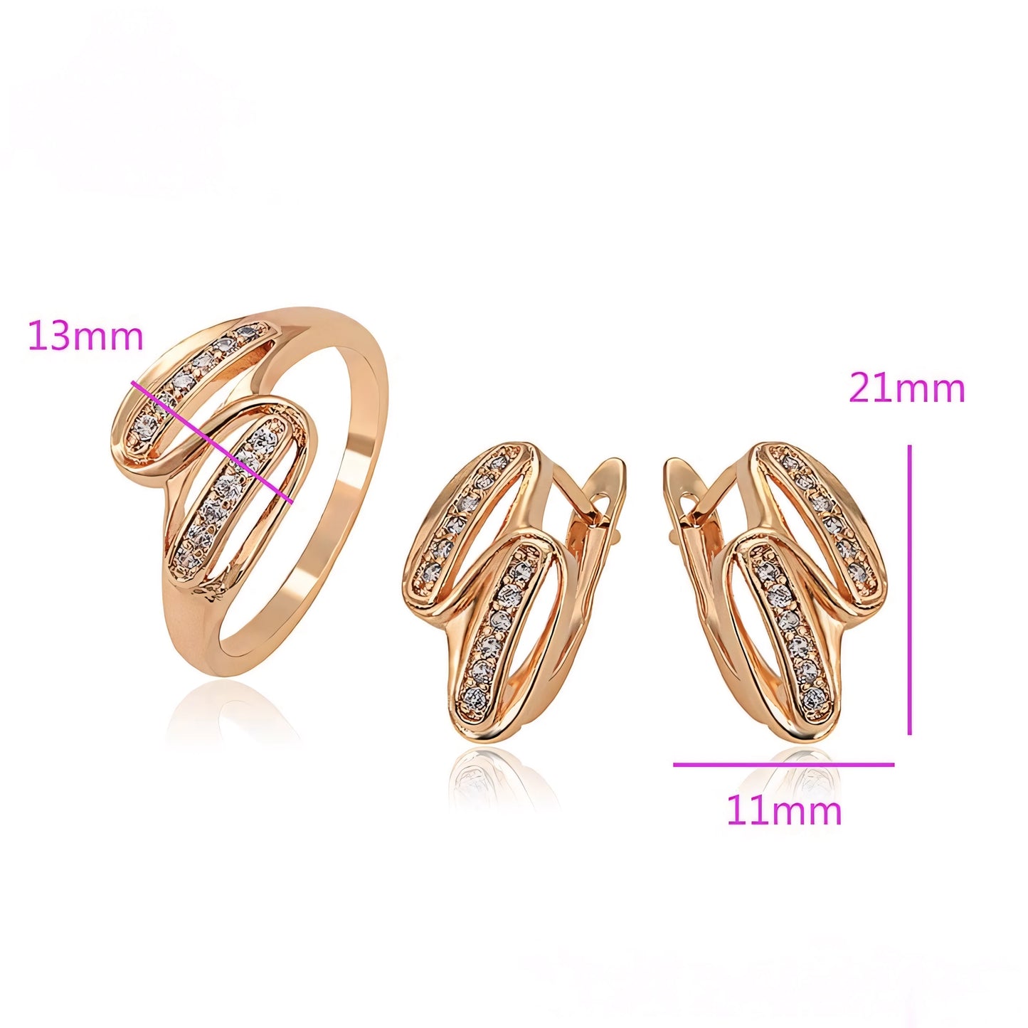 Set de Aretes y Anillo en Oro Laminado 18K Uso Diario