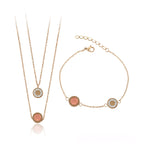 Set de Collar y Pulsera de Acero Inoxidable Oro Rosa con Zirconia