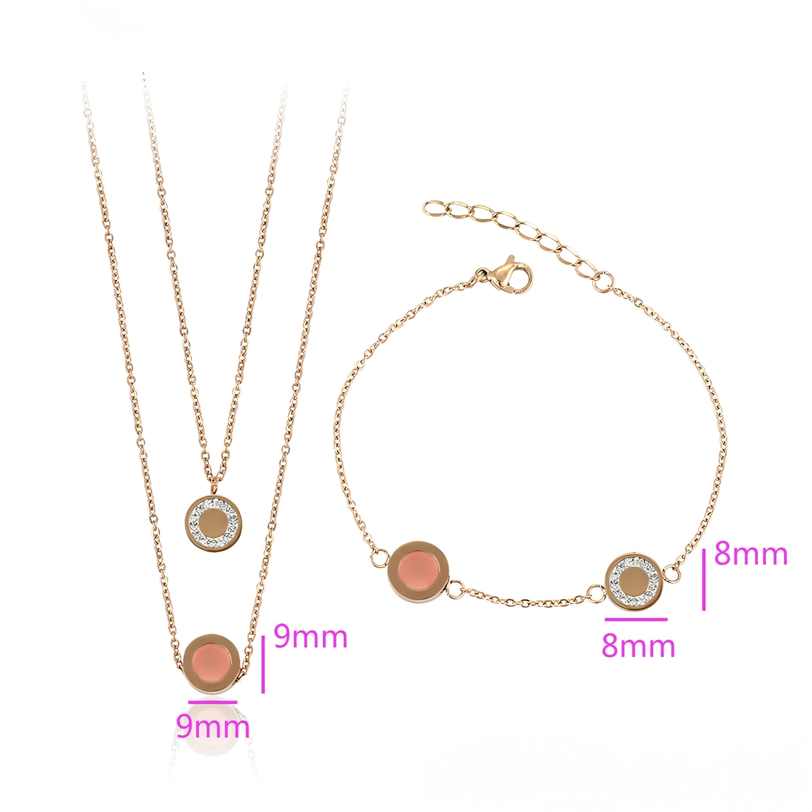 Set de Collar y Pulsera de Acero Inoxidable Oro Rosa con Zirconia