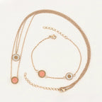 Set de Collar y Pulsera de Acero Inoxidable Oro Rosa con Zirconia