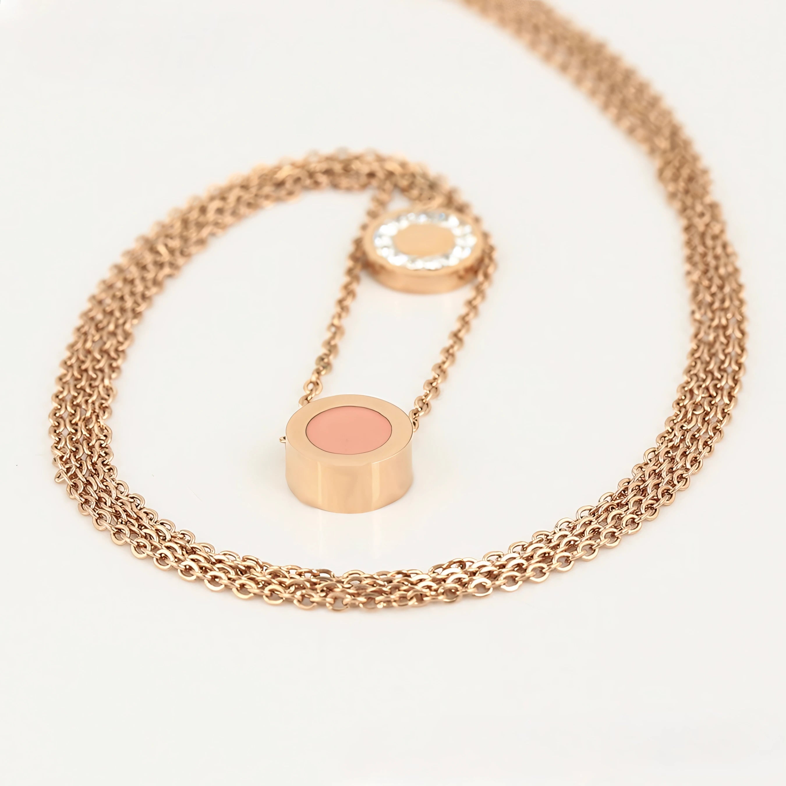 Set de Collar y Pulsera de Acero Inoxidable Oro Rosa con Zirconia
