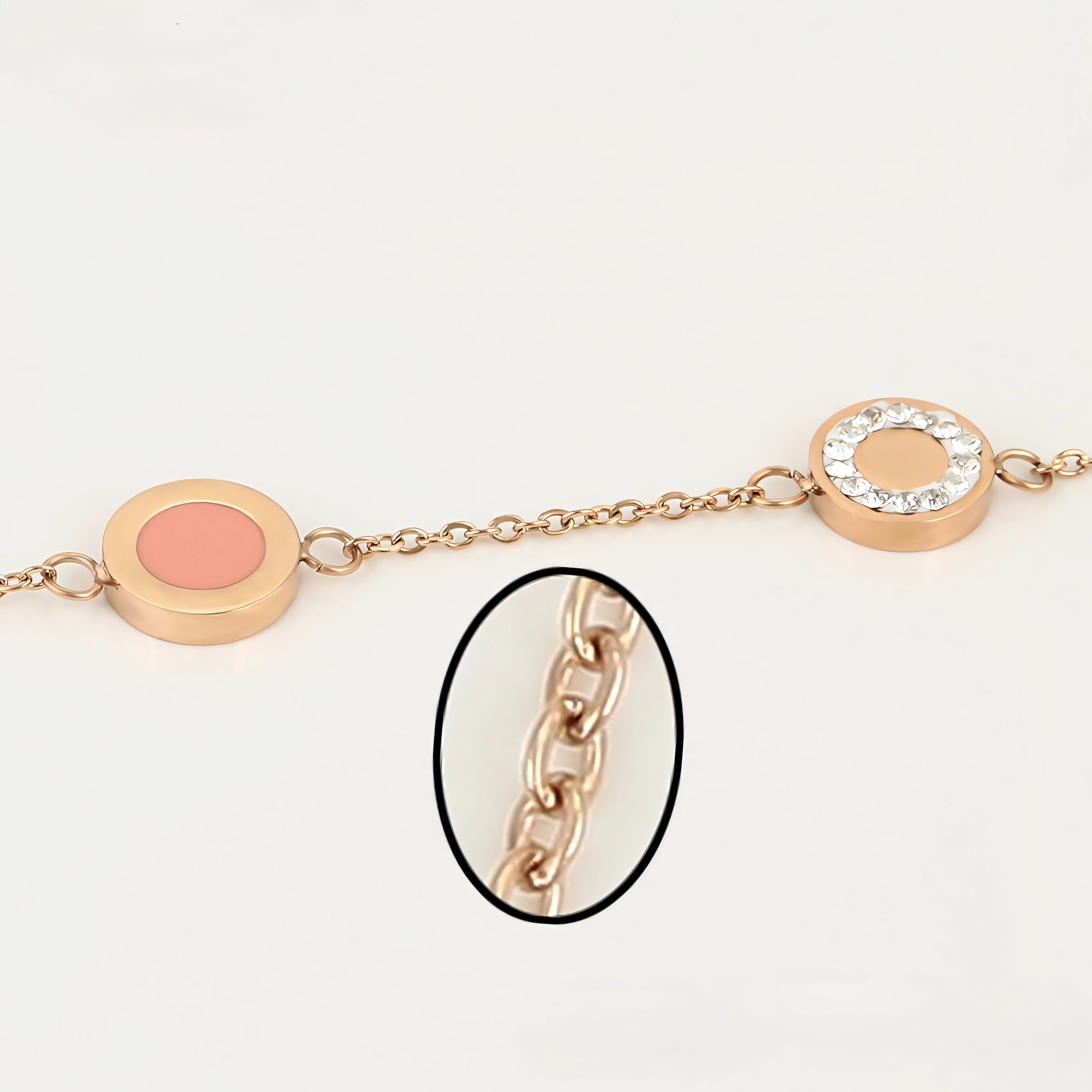 Set de Collar y Pulsera de Acero Inoxidable Oro Rosa con Zirconia