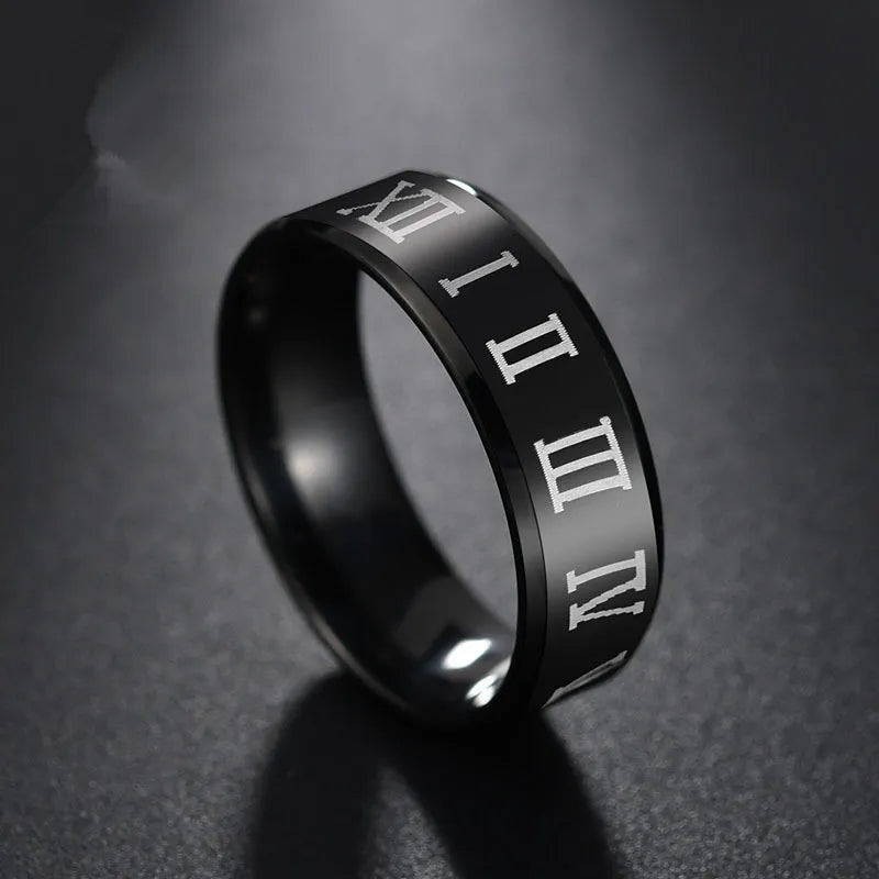 Anillo Acero Negro Números Romanos